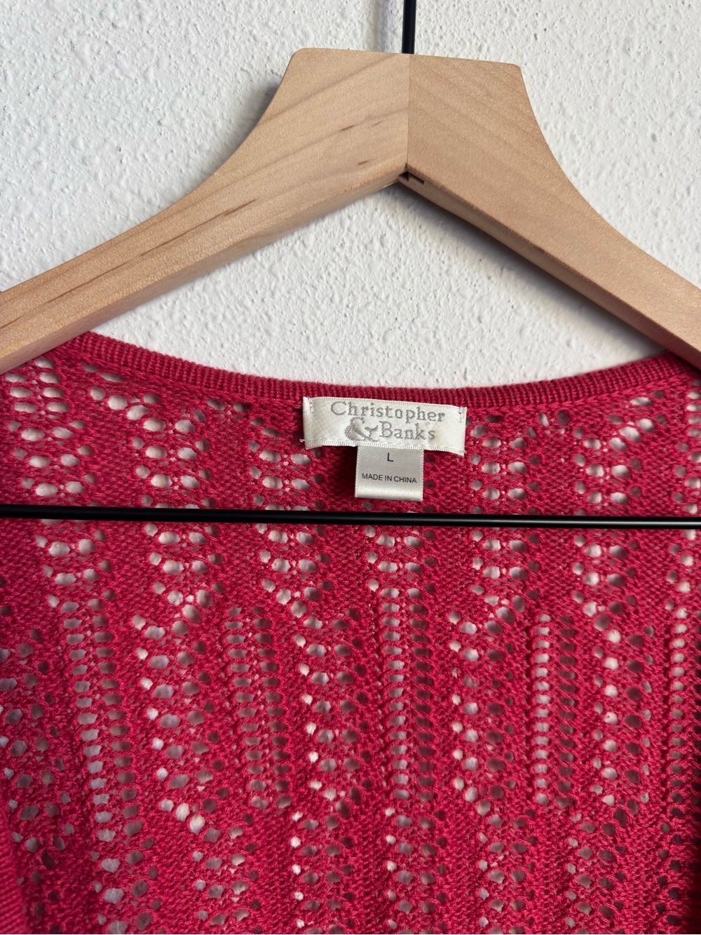 Open Knit Tie-Front Cardigan in Deep Raspberry - Picture 2 of 5